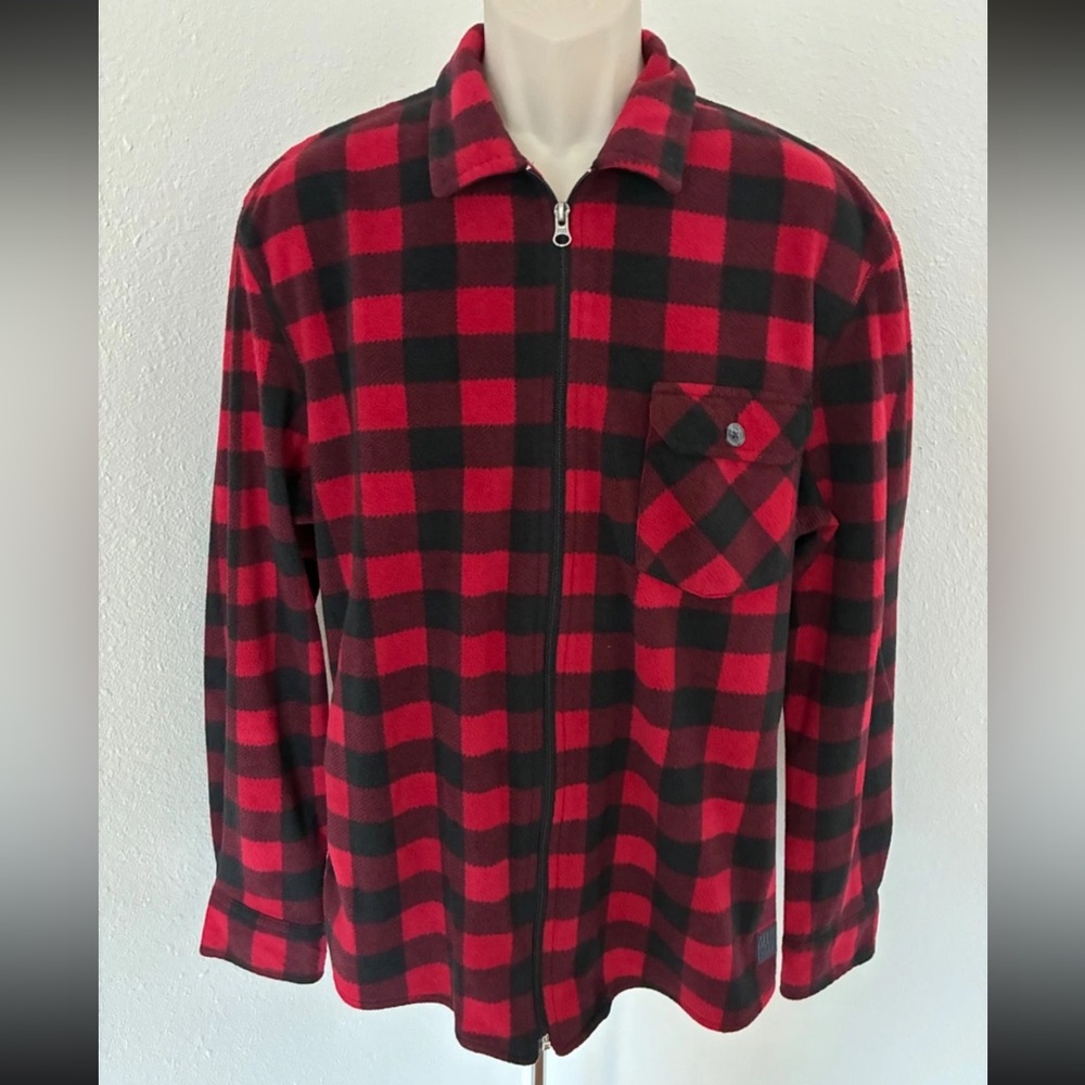 VTG 1946 Mens Buffalo Plaid Flannel Full Zip Over Shirt Fleece Jacket Pocket XL